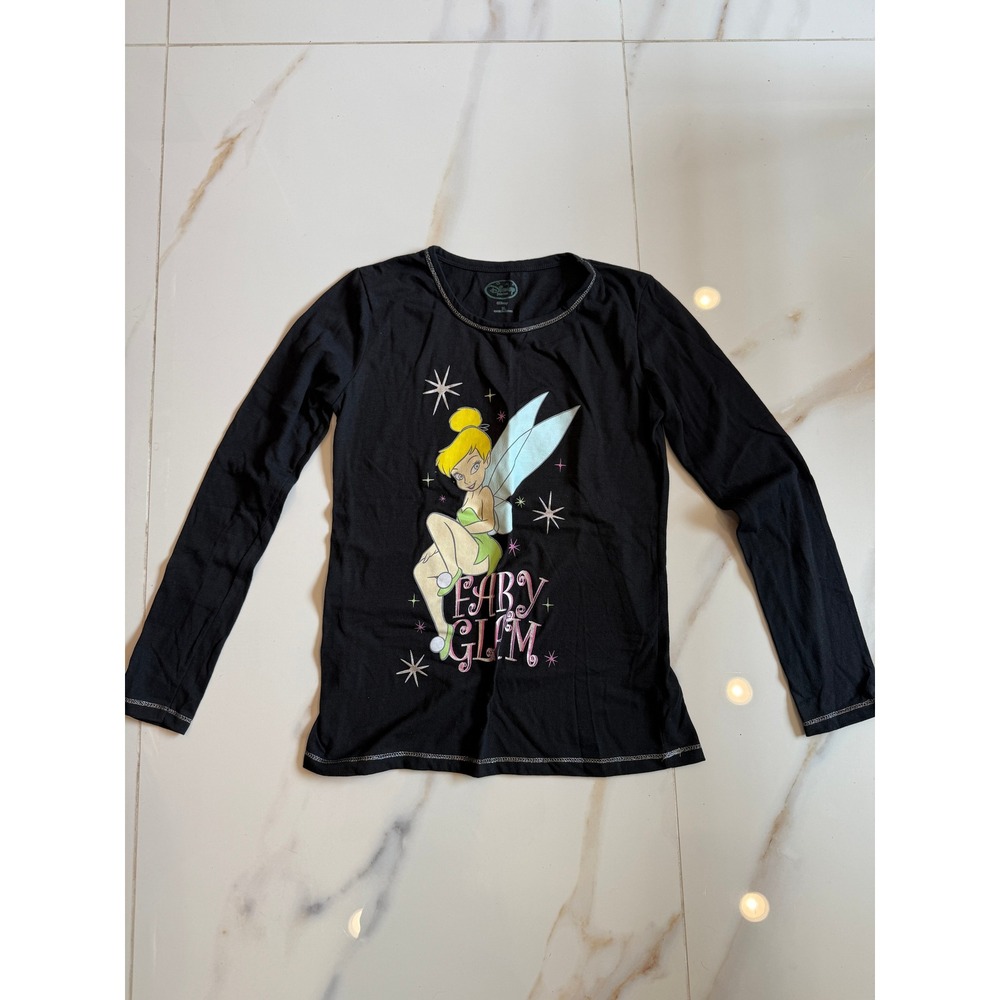 Disney Fairies Tinker Bell Fairy Glam Black Long Sleeve Graphic‎ Tee Shirt XL